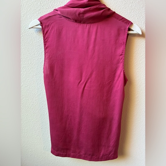 Theory Derona Draped Sleeveless Silk Blouse in Fuchsia (Size:S) - Picture 8 of 14